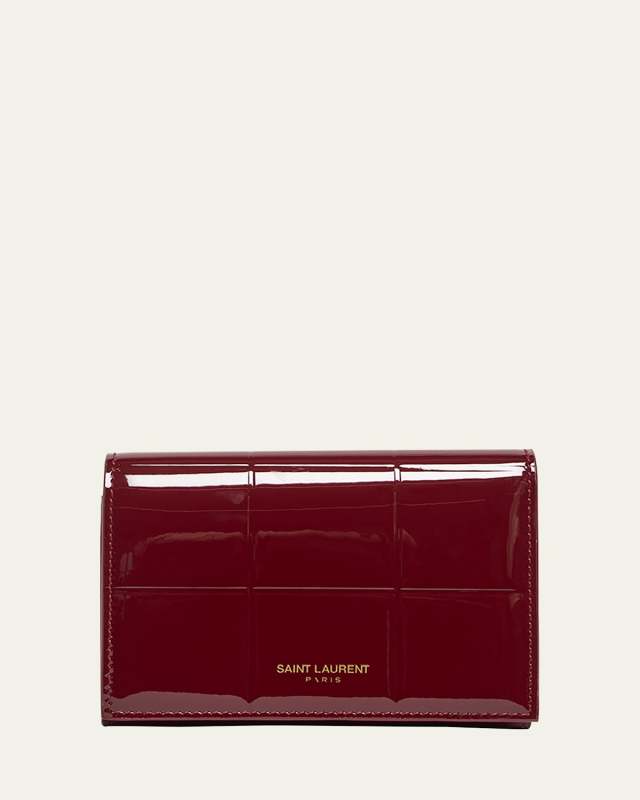 Slim Trifold Wallet in Patent Quilted Leather